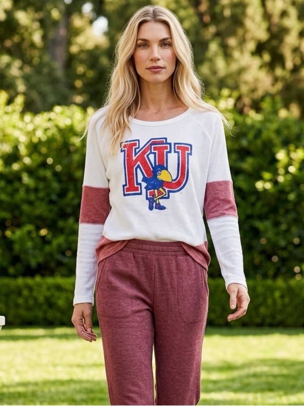 NWT Fanatics Women’s Kansas Jayhawks Boyfriend Thermal Long Sleeve Top Shirt - S